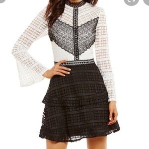 Gianni Bini Black White Mockneck Lace Dress